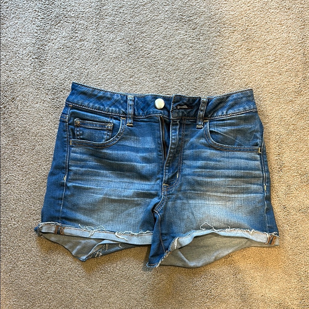 American Eagle Outfitters Blue Jean Shorts Distressed Cut-Offs